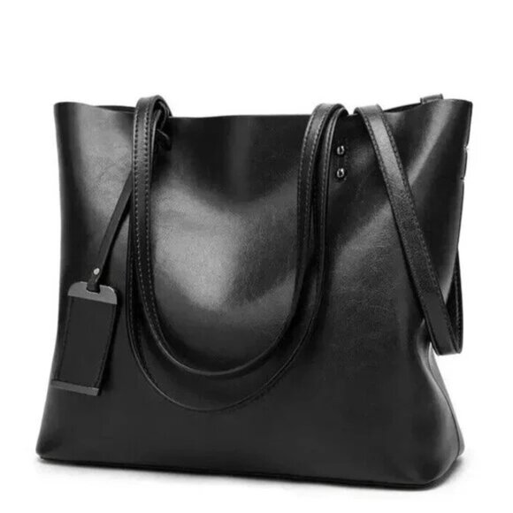 The perfect Vegan Leather Tote Shoulder Hand Bag Black - Picture 1 of 3